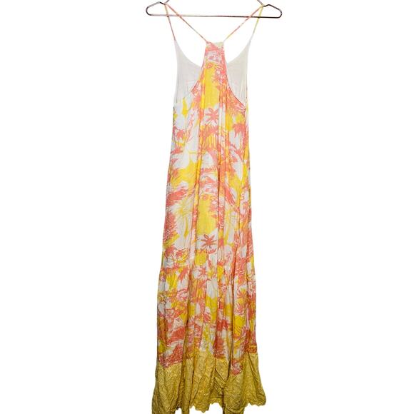PARADISED AIDA Sunset Tropical Palm Floral Print Sleeveless Tiered Maxi Dress S - Picture 4 of 10